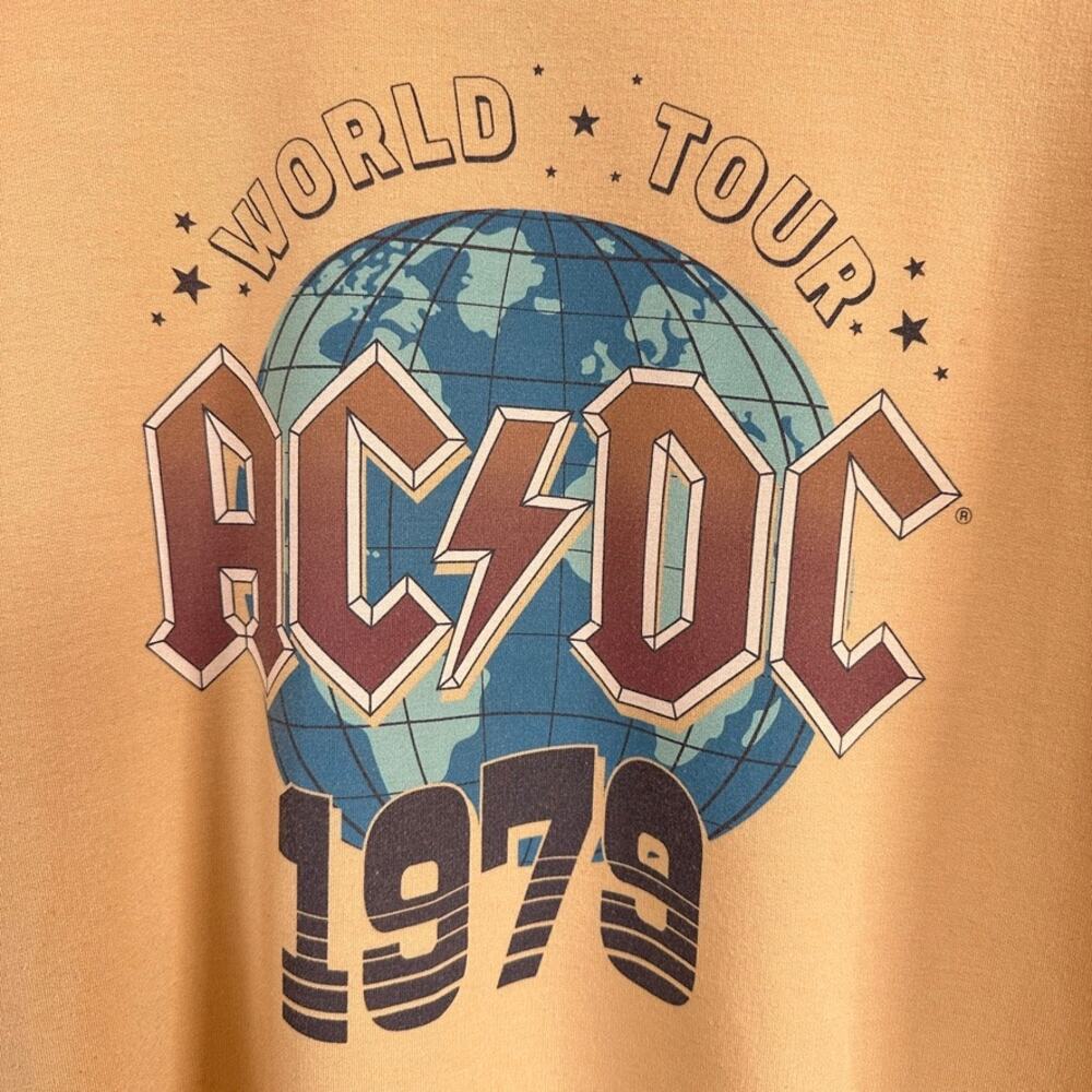 AC/DC Sweatshirt Yellow Long Sleeve Pullover 1979 World Tour Band Reprint SMALL - Picture 3 of 9